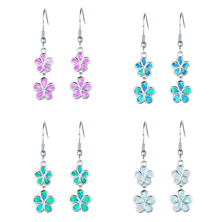 Fashion Women Faux Opal Inlaid Flower Long Dangle Ear Hook Earrings Jewelry Image 6