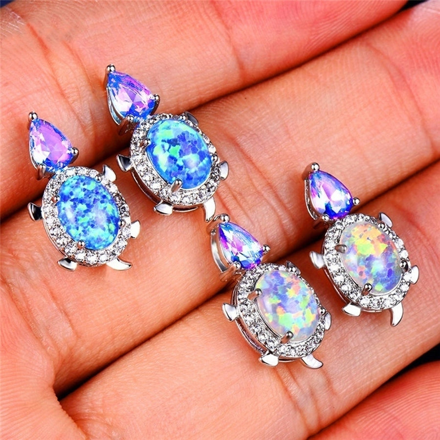 Fashion Women Tortoise Faux Opal Rhinestone Ear Stud Earrings Party Jewelry Image 1