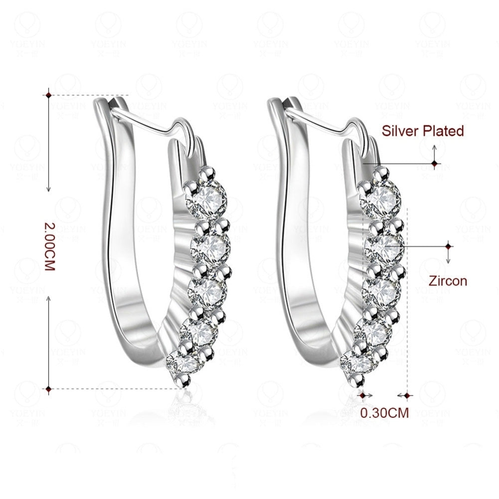 Women Cubic Zirconia Inlaid Silver Plated U Shape Ear Stud Earrings Jewelry Gift Image 12