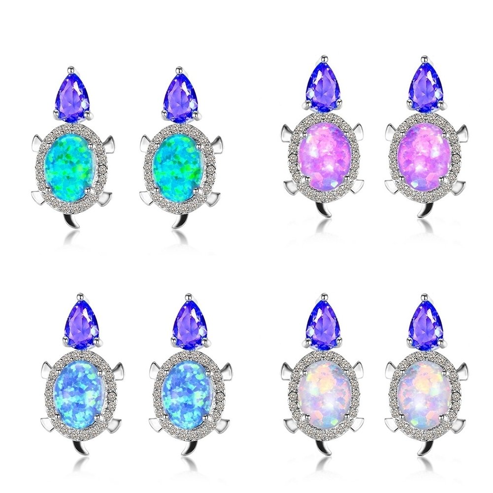 Fashion Women Tortoise Faux Opal Rhinestone Ear Stud Earrings Party Jewelry Image 3