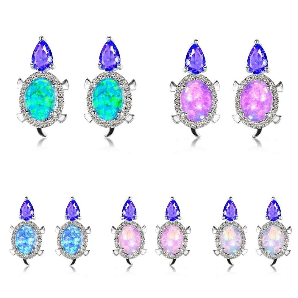 Fashion Women Tortoise Faux Opal Rhinestone Ear Stud Earrings Party Jewelry Image 4