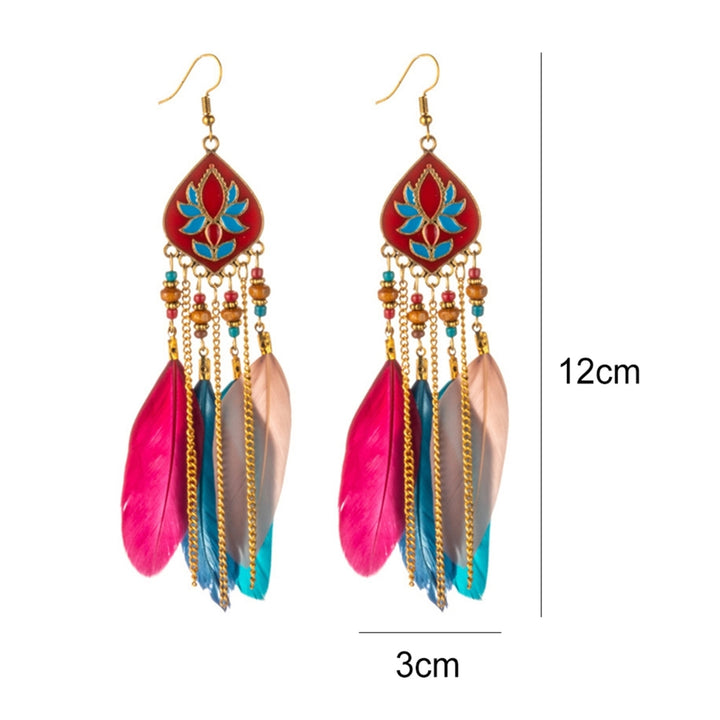 1Pair Earrings Rhombus Shape with Feather Pendant Alloy Women Fashion Long Earrings for Daily Wear Image 11