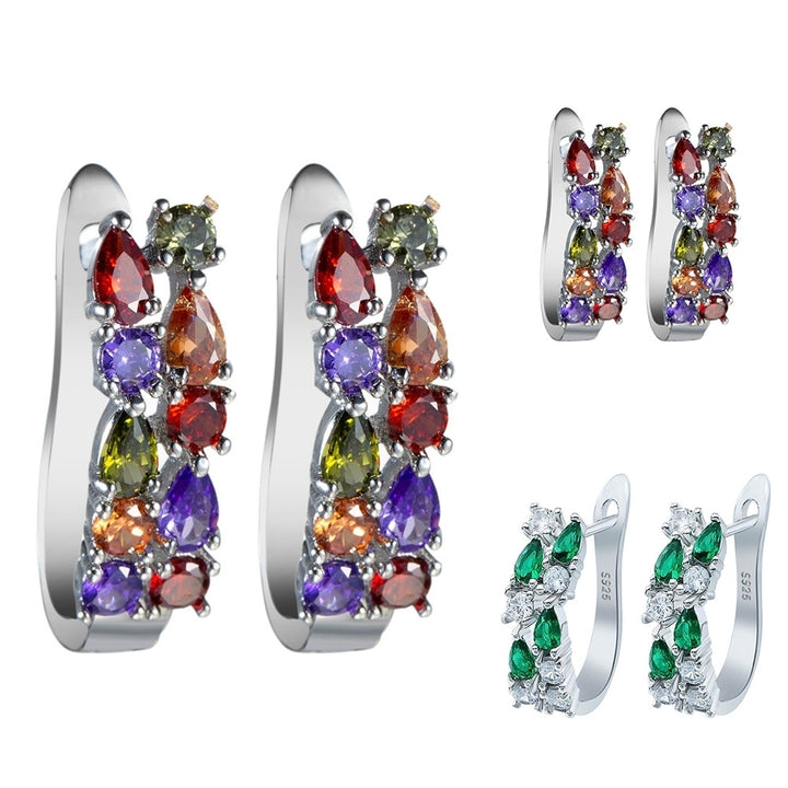 Luxury Women Faux Emerald Multicolor Cubic Zirconia Ear Stud Earrings Jewelry Image 1