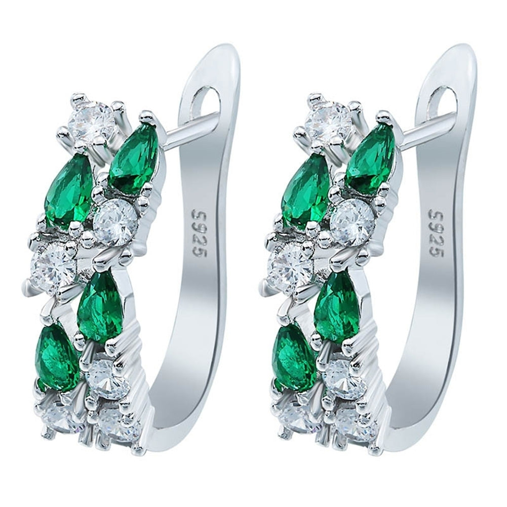 Luxury Women Faux Emerald Multicolor Cubic Zirconia Ear Stud Earrings Jewelry Image 9