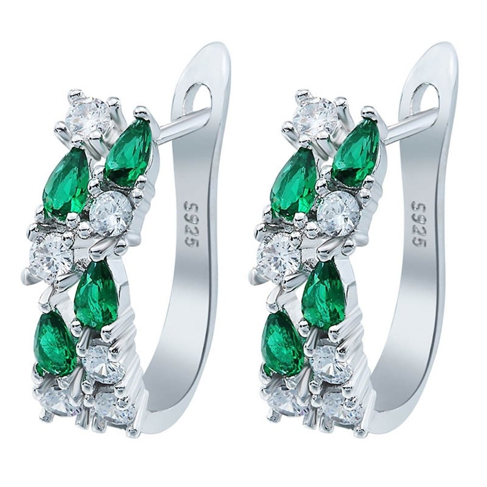 Luxury Women Faux Emerald Multicolor Cubic Zirconia Ear Stud Earrings Jewelry Image 1