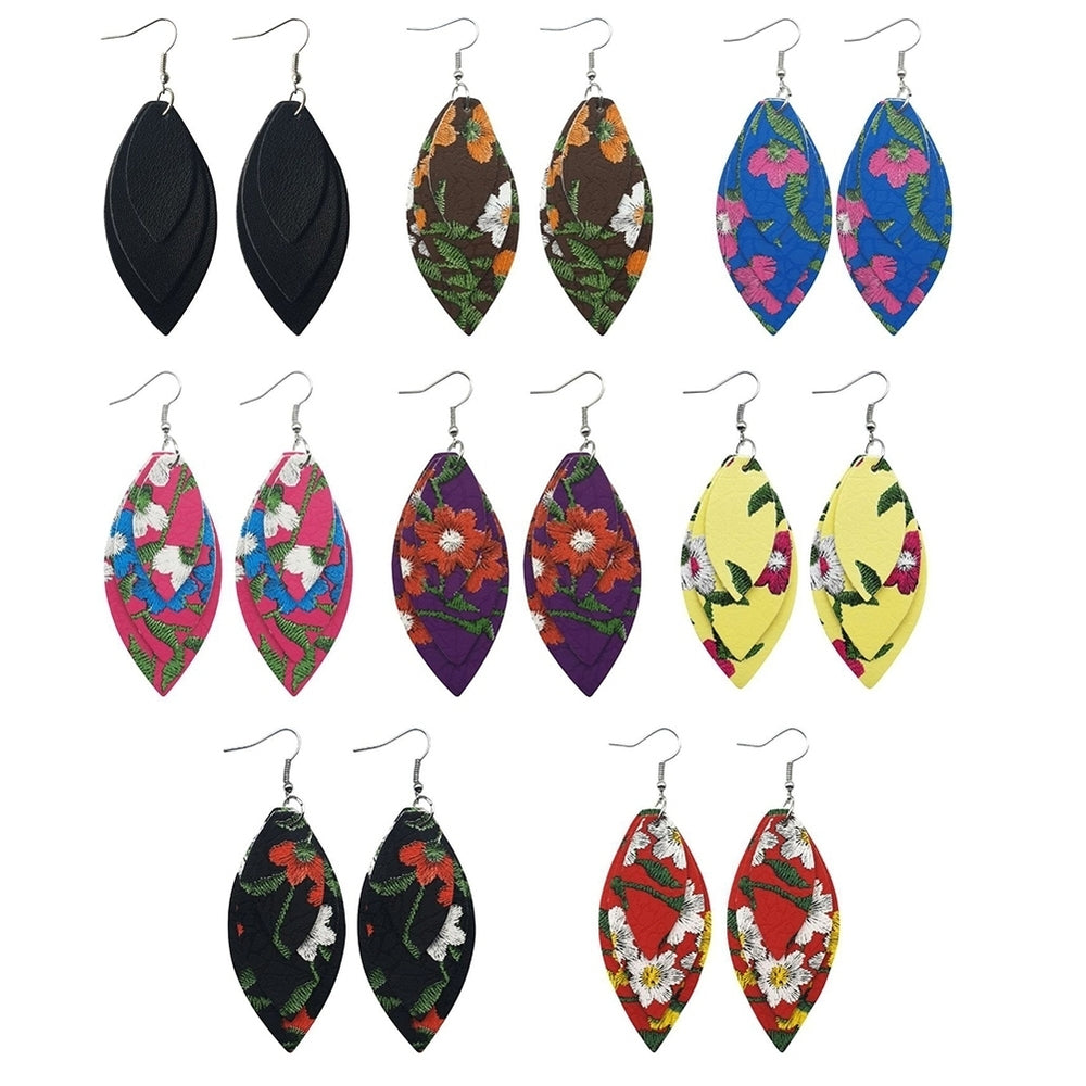 8Pairs Women Layered Floral Print Glitter Leaf Dangle Hook Earrings Jewelry Gift Image 2
