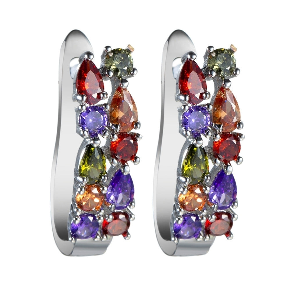 Luxury Women Faux Emerald Multicolor Cubic Zirconia Ear Stud Earrings Jewelry Image 1