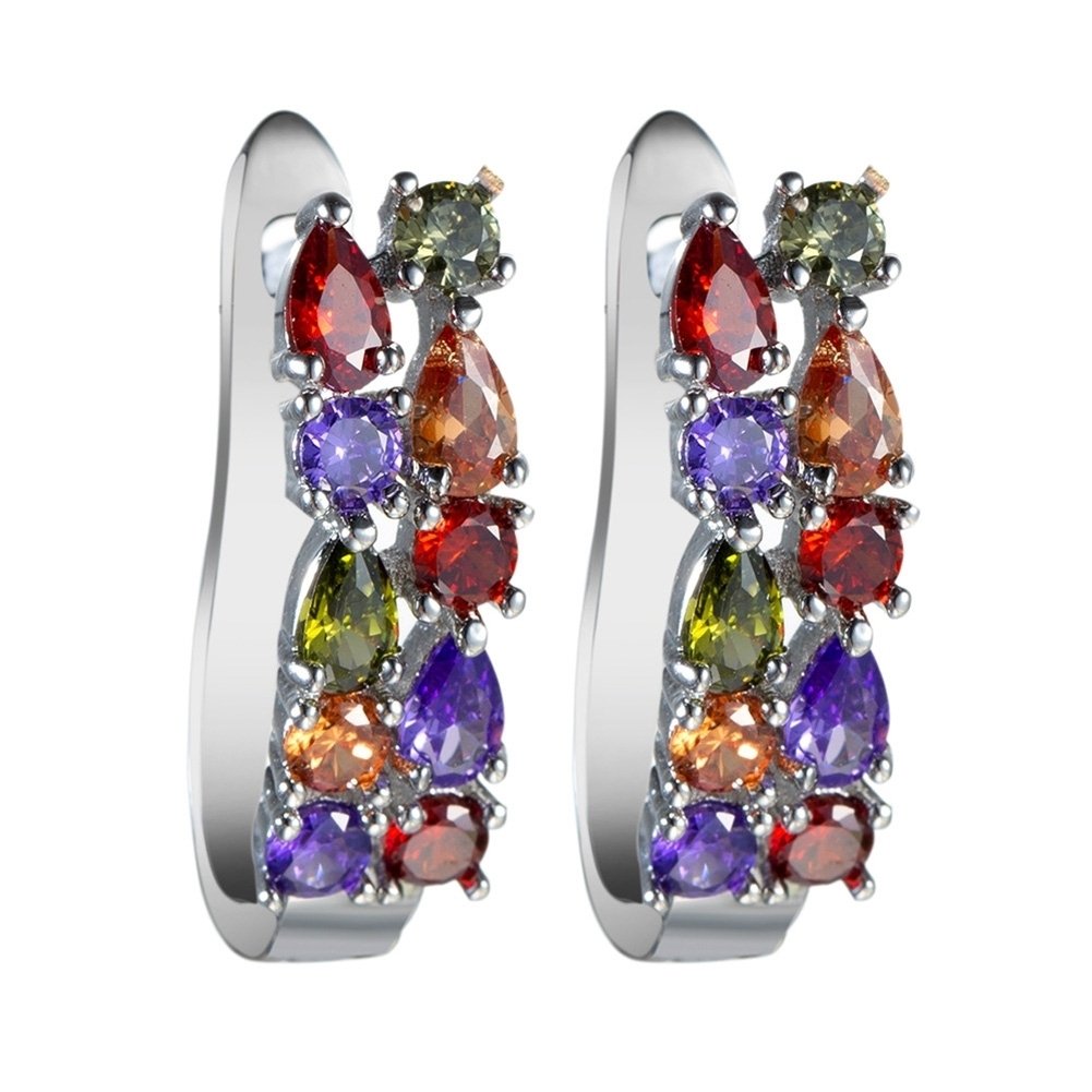 Luxury Women Faux Emerald Multicolor Cubic Zirconia Ear Stud Earrings Jewelry Image 10