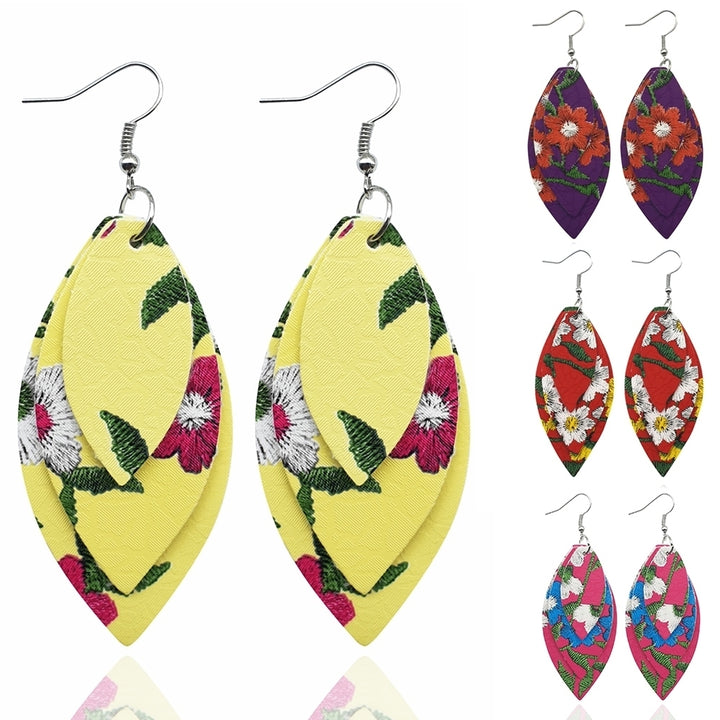 8Pairs Women Layered Floral Print Glitter Leaf Dangle Hook Earrings Jewelry Gift Image 3