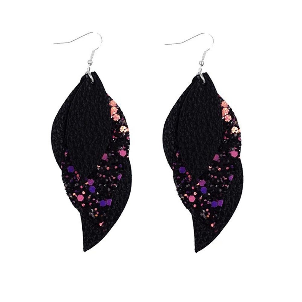 8Pairs Women Layered Floral Print Glitter Leaf Dangle Hook Earrings Jewelry Gift Image 4