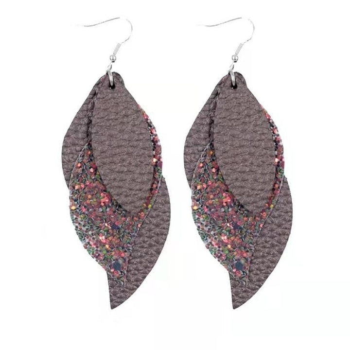 8Pairs Women Layered Floral Print Glitter Leaf Dangle Hook Earrings Jewelry Gift Image 7