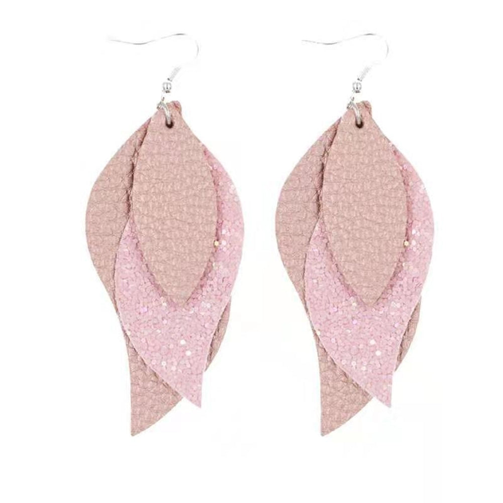 8Pairs Women Layered Floral Print Glitter Leaf Dangle Hook Earrings Jewelry Gift Image 8