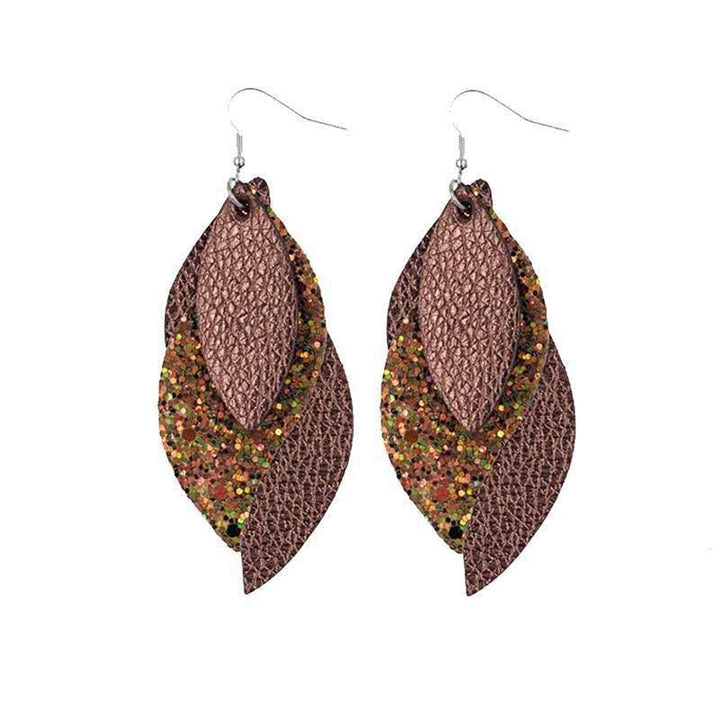 8Pairs Women Layered Floral Print Glitter Leaf Dangle Hook Earrings Jewelry Gift Image 9