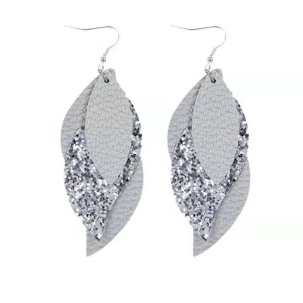 8Pairs Women Layered Floral Print Glitter Leaf Dangle Hook Earrings Jewelry Gift Image 10