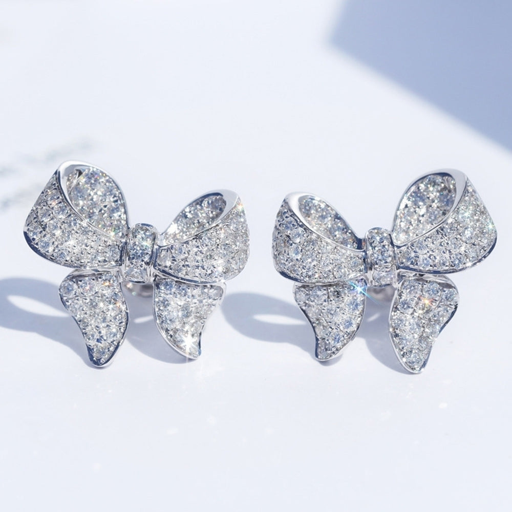 Fashion Women Full Cubic Zirconia Inlaid Bowknot Ear Stud Earrings Jewelry Gift Image 2