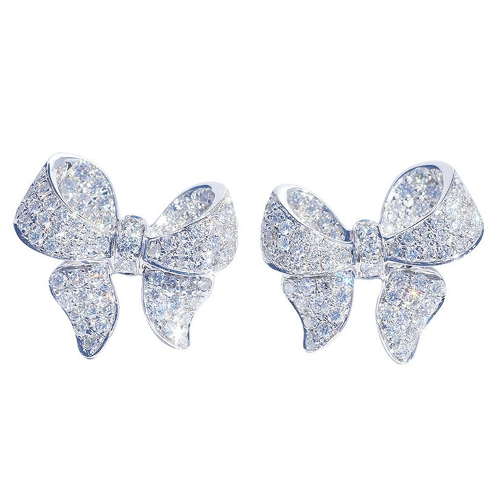 Fashion Women Full Cubic Zirconia Inlaid Bowknot Ear Stud Earrings Jewelry Gift Image 3