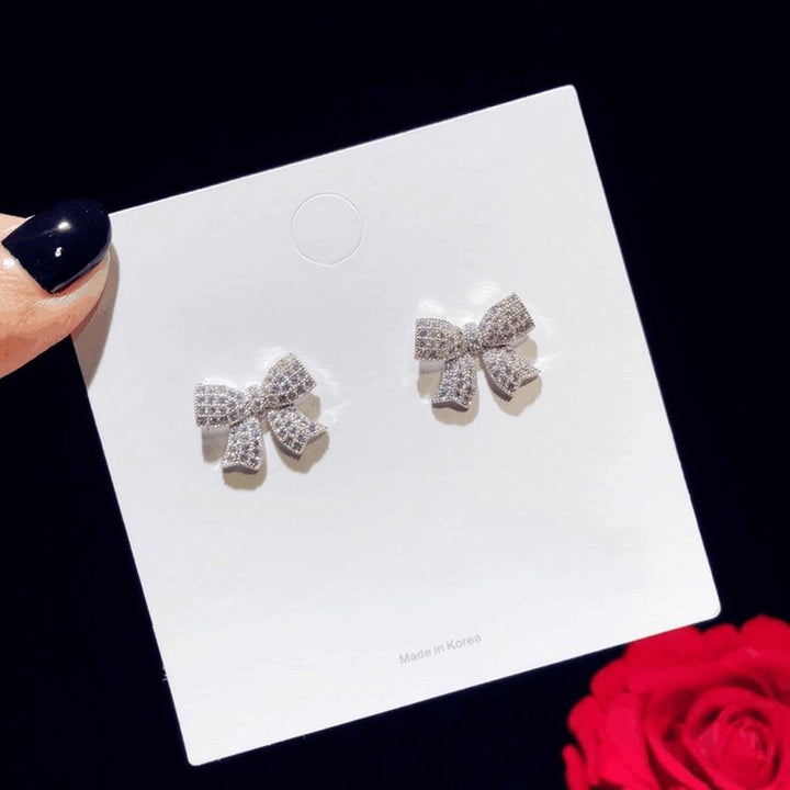 Fashion Women Full Cubic Zirconia Bow Ear Stud Earrings Jewelry Birthday Gift Image 3