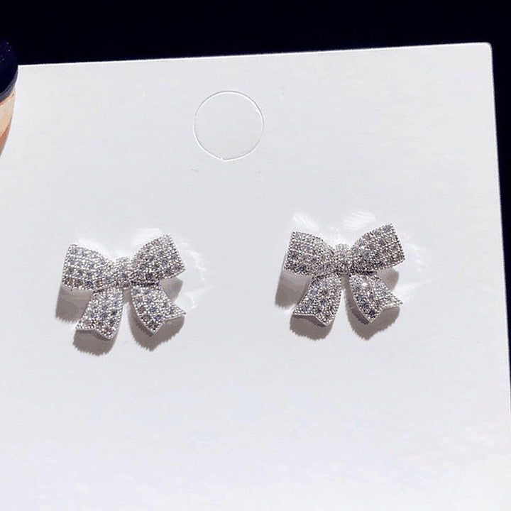 Fashion Women Full Cubic Zirconia Bow Ear Stud Earrings Jewelry Birthday Gift Image 4