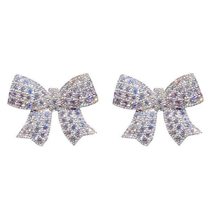 Fashion Women Full Cubic Zirconia Bow Ear Stud Earrings Jewelry Birthday Gift Image 4