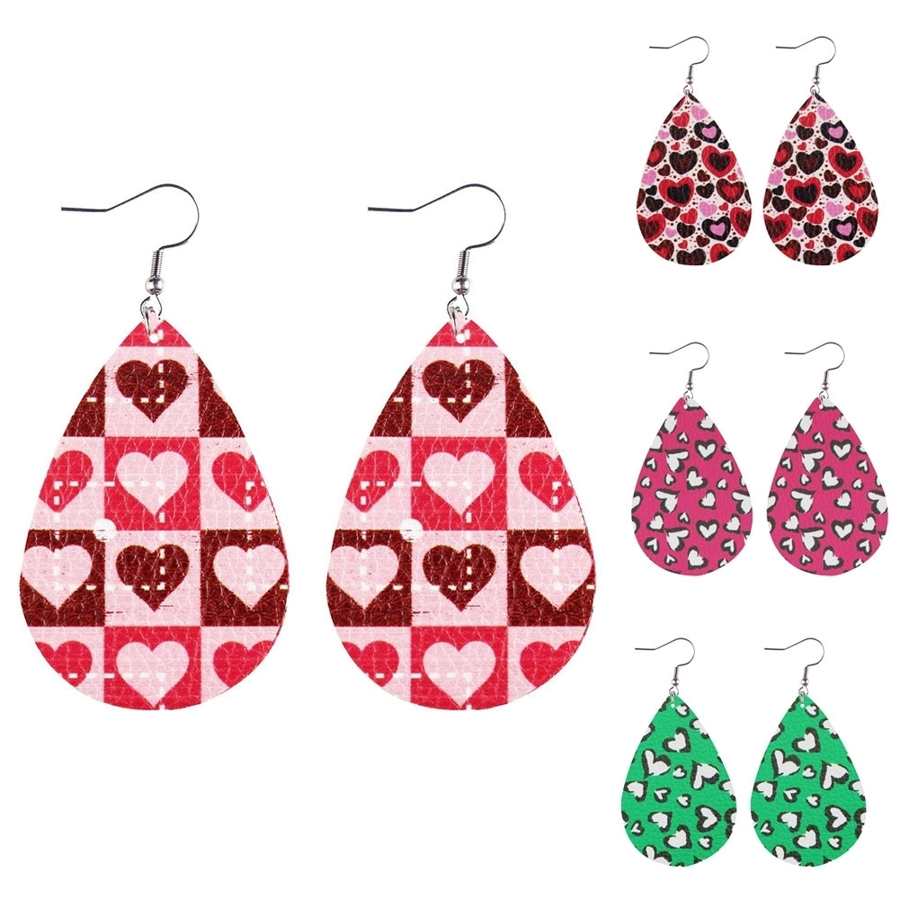 8 Pairs Valentine Day Water Drop Heart Faux Leather Eardrop Hook Earrings Gift Image 1