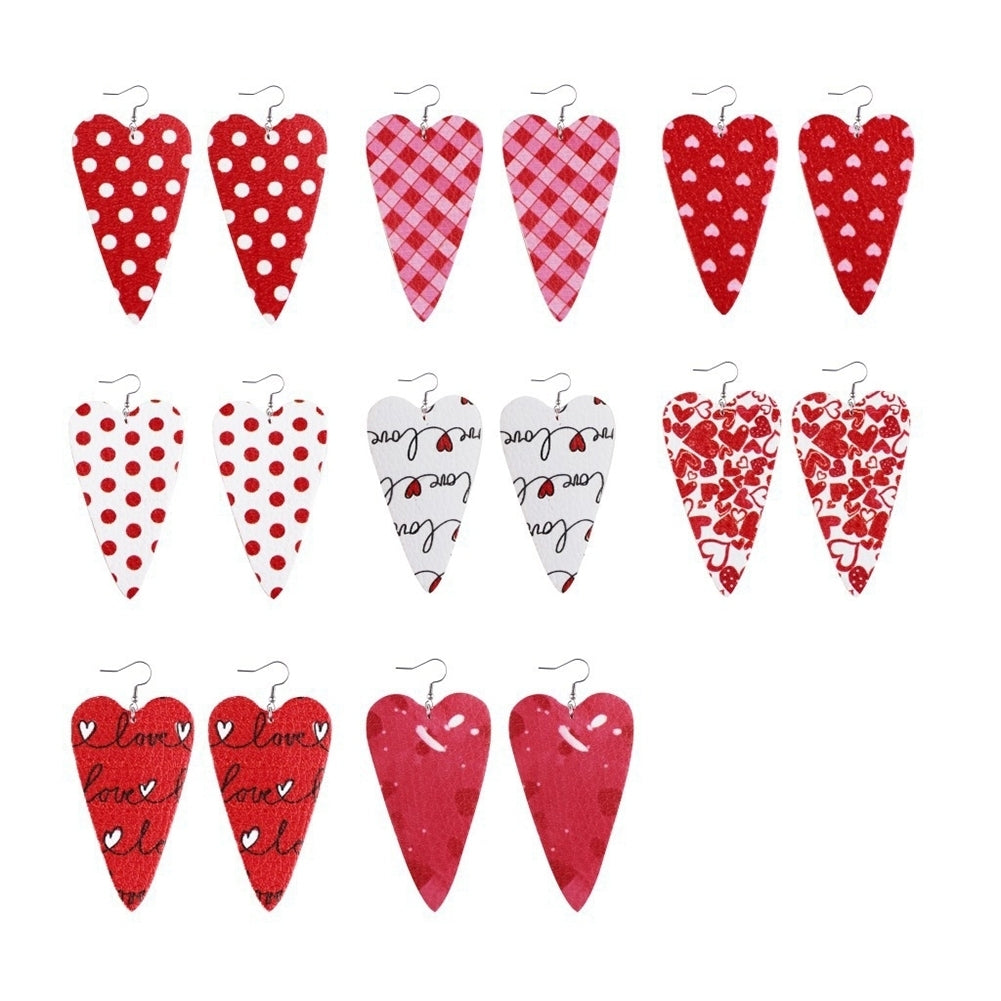 8 Pairs Valentine Day Water Drop Heart Faux Leather Eardrop Hook Earrings Gift Image 3