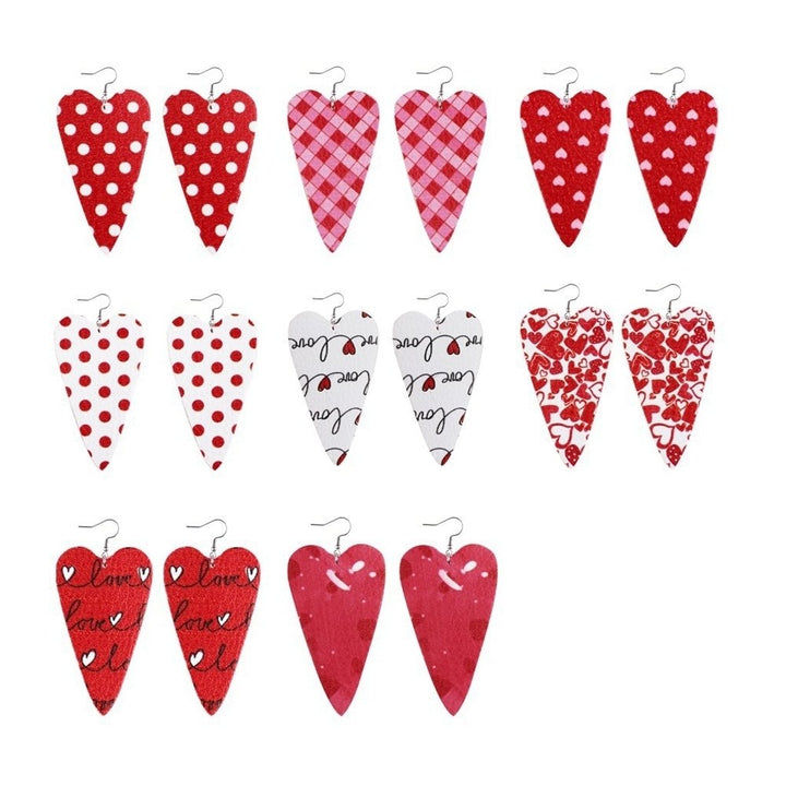 8 Pairs Valentine Day Water Drop Heart Faux Leather Eardrop Hook Earrings Gift Image 1