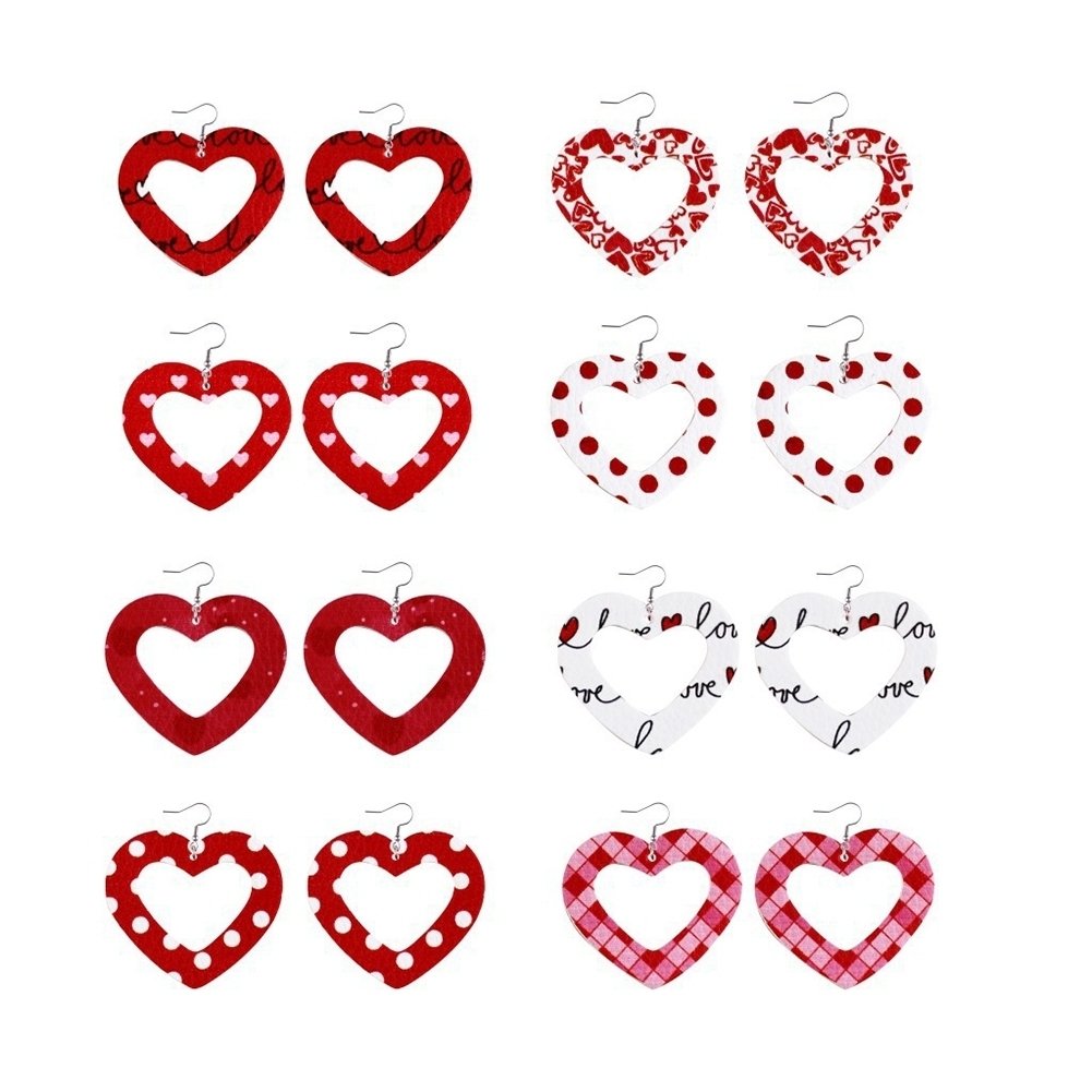 8 Pairs Valentine Day Water Drop Heart Faux Leather Eardrop Hook Earrings Gift Image 6