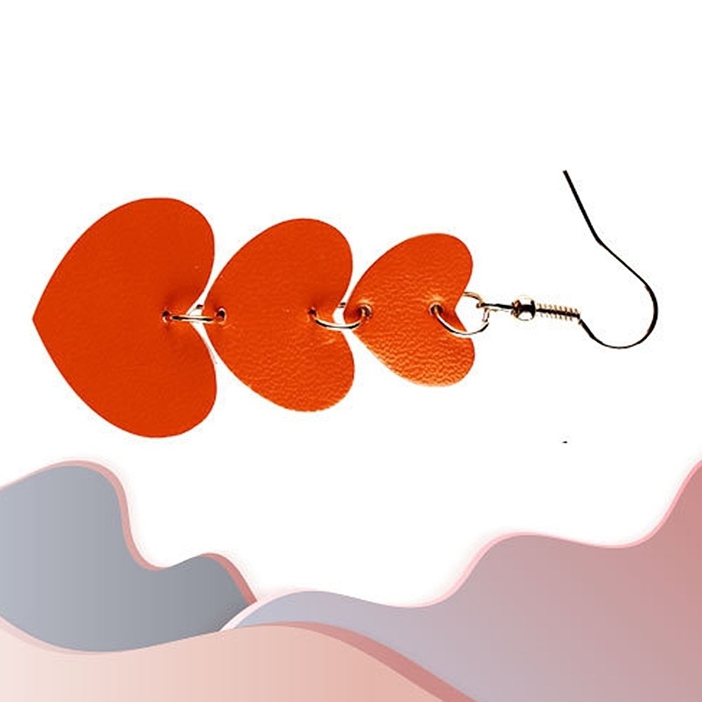 Women 3 Layers Love Heart Dangle Faux Leather Hook Earrings Valentine Day Gift Image 3