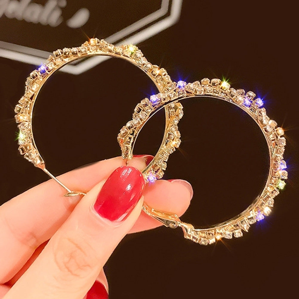 Fashion Women Full Rhinestone Twist Big Round Dangle Hoop Earrings Jewelry Gift Image 4