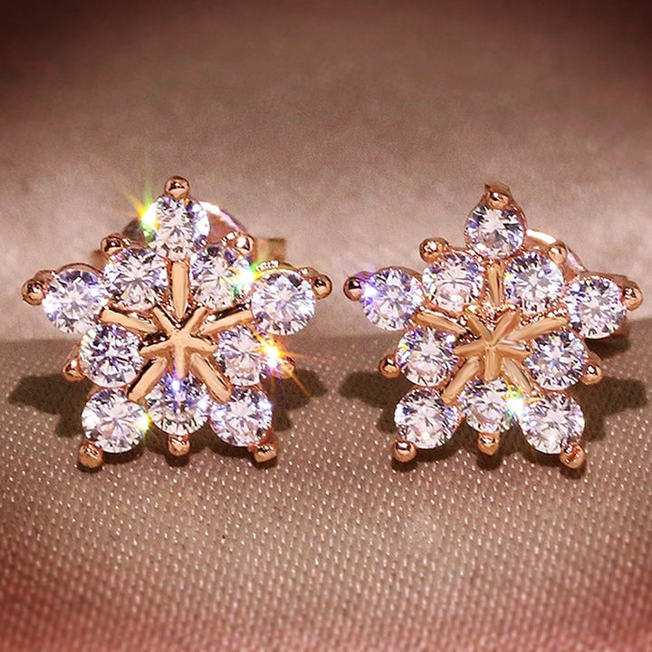 Fashion Women Full Rhinestone Inlaid Snowflake Ear Stud Earrings Jewelry Gift Image 3