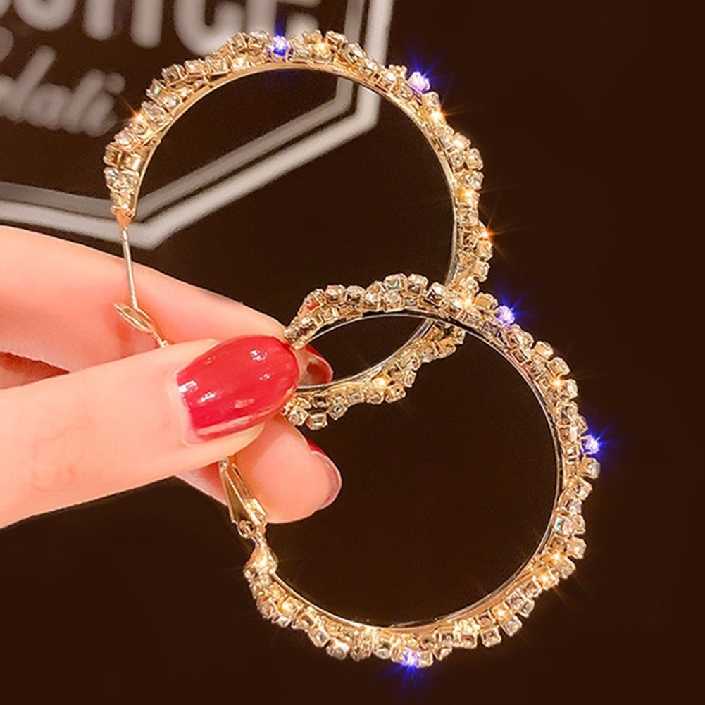 Fashion Women Full Rhinestone Twist Big Round Dangle Hoop Earrings Jewelry Gift Image 4