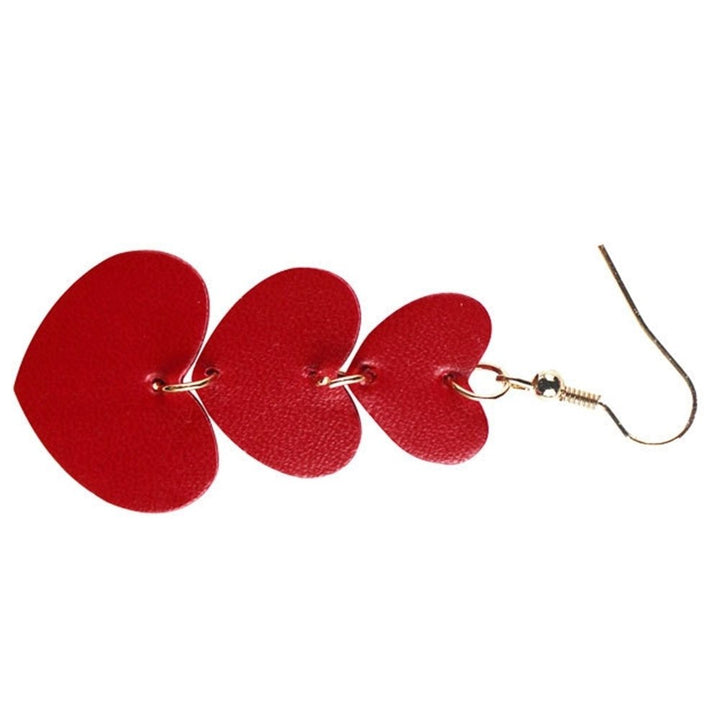 Women 3 Layers Love Heart Dangle Faux Leather Hook Earrings Valentine Day Gift Image 4