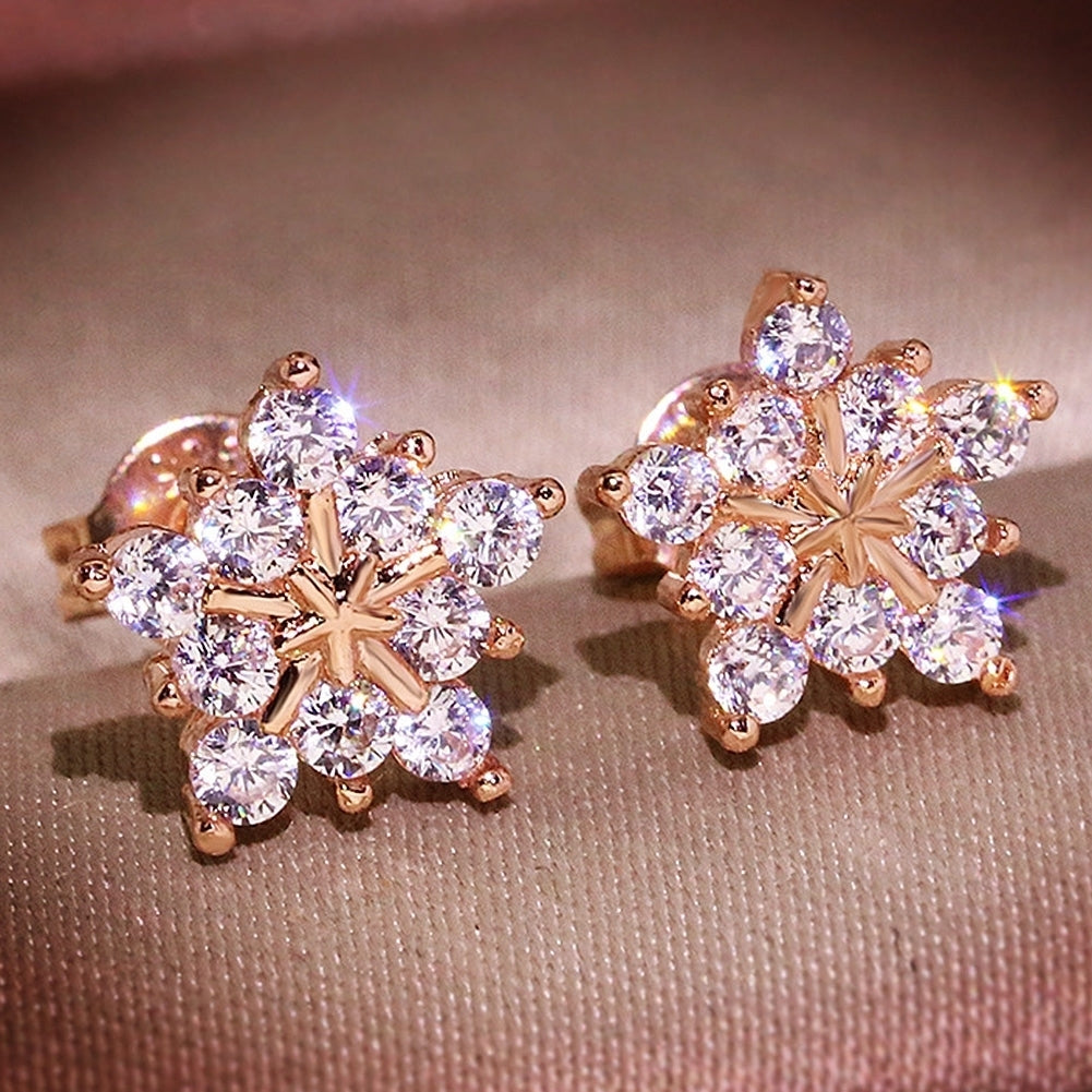 Fashion Women Full Rhinestone Inlaid Snowflake Ear Stud Earrings Jewelry Gift Image 4