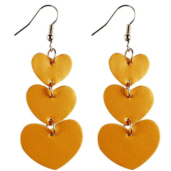 Women 3 Layers Love Heart Dangle Faux Leather Hook Earrings Valentine Day Gift Image 7