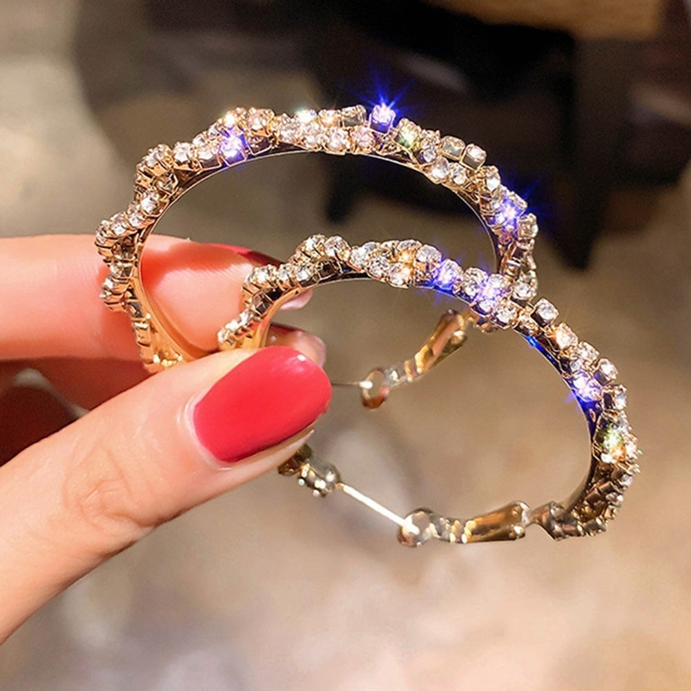 Fashion Women Full Rhinestone Twist Big Round Dangle Hoop Earrings Jewelry Gift Image 8