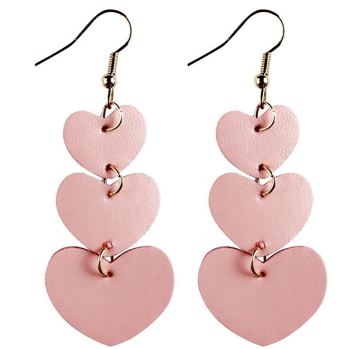 Women 3 Layers Love Heart Dangle Faux Leather Hook Earrings Valentine Day Gift Image 9