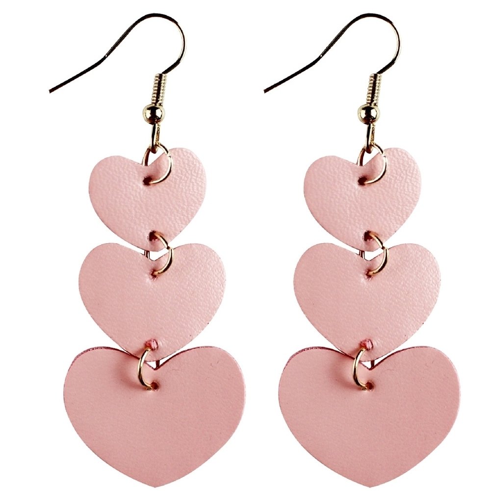 Women 3 Layers Love Heart Dangle Faux Leather Hook Earrings Valentine Day Gift Image 1