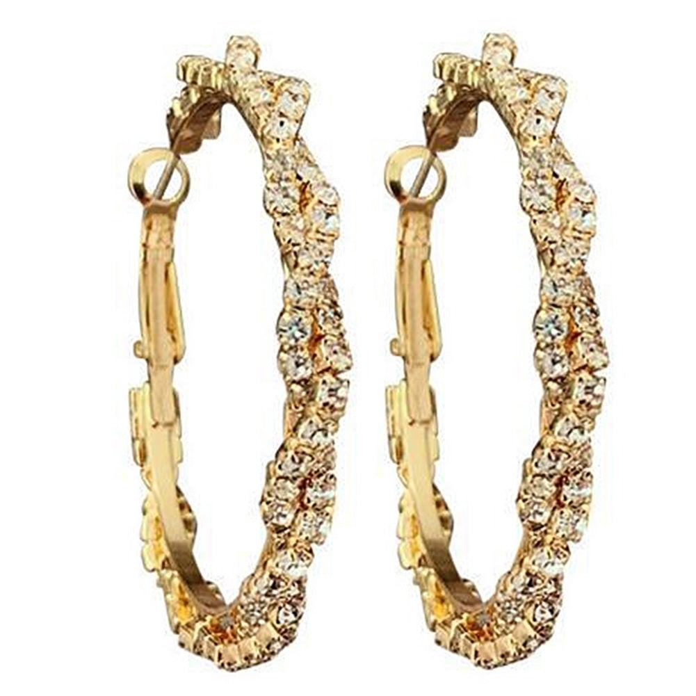 Fashion Women Full Rhinestone Twist Big Round Dangle Hoop Earrings Jewelry Gift Image 12