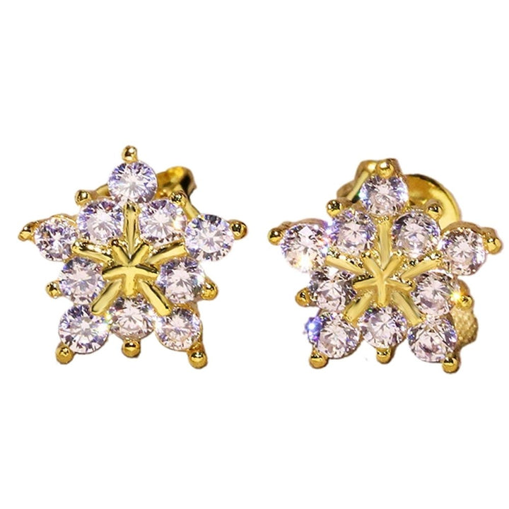 Fashion Women Full Rhinestone Inlaid Snowflake Ear Stud Earrings Jewelry Gift Image 1