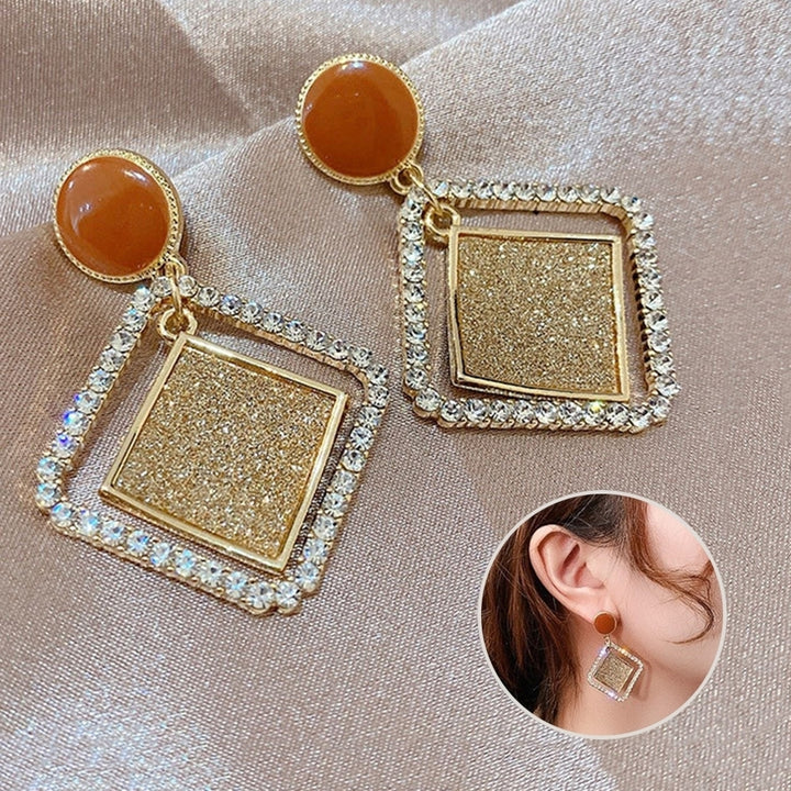 Women Frosted Rhinestone Rhombus Geometric Dangle Ear Stud Earrings Jewelry Gift Image 4