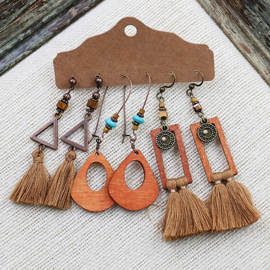 3Pairs Dangle Earrings Tassel Jewelry Gift Alloy Bohemian Geometric Ear Hook for Women Image 1