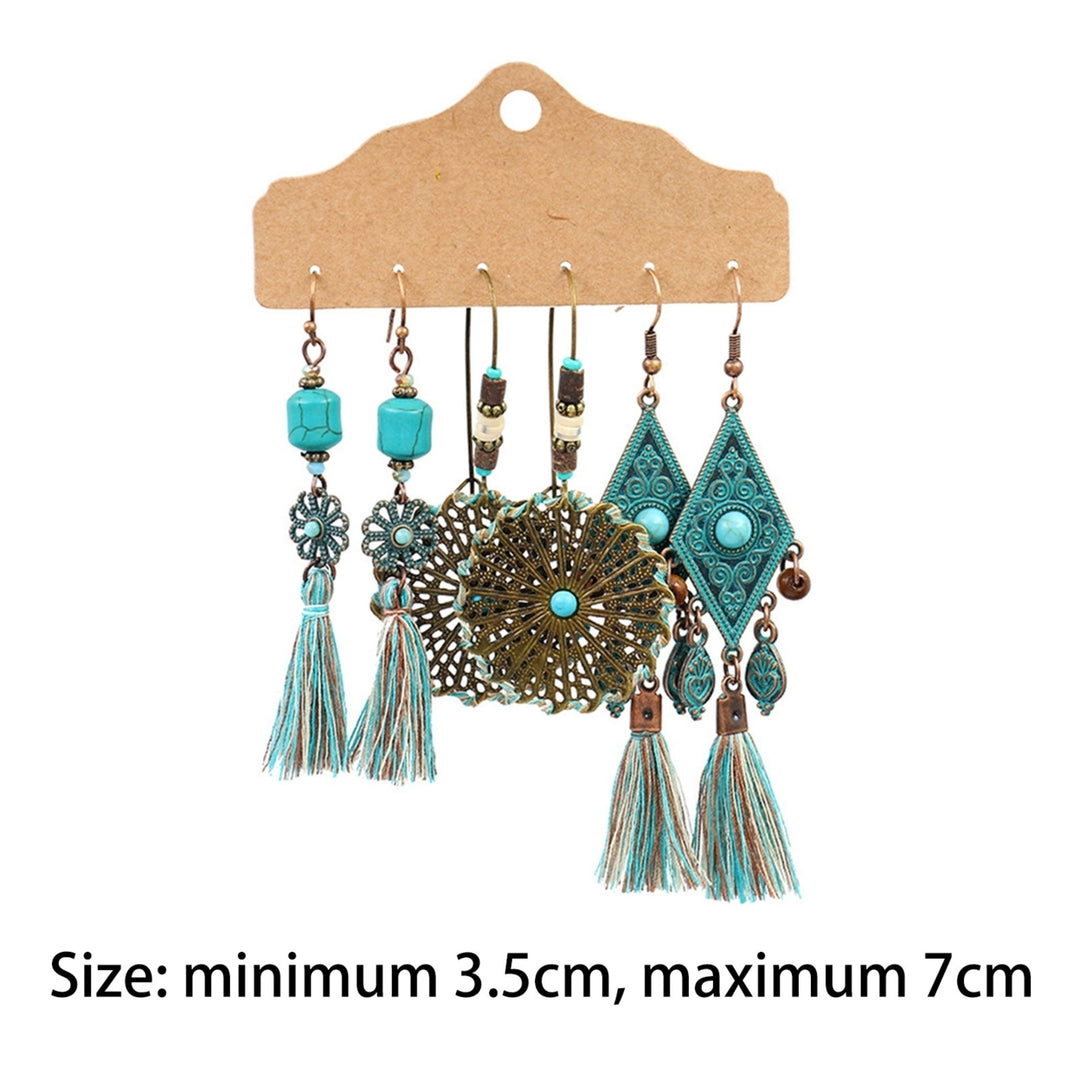 3Pairs Dangle Earrings Tassel Jewelry Gift Alloy Bohemian Geometric Ear Hook for Women Image 4