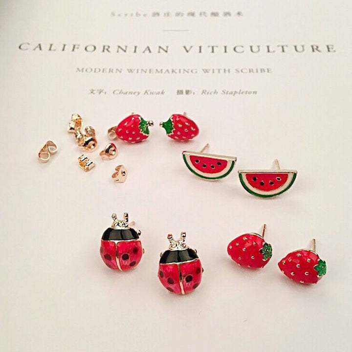 Cute Women Fruit Strawberry Watermelon Ladybird Ear Stud Earrings Jewelry Gift Image 1