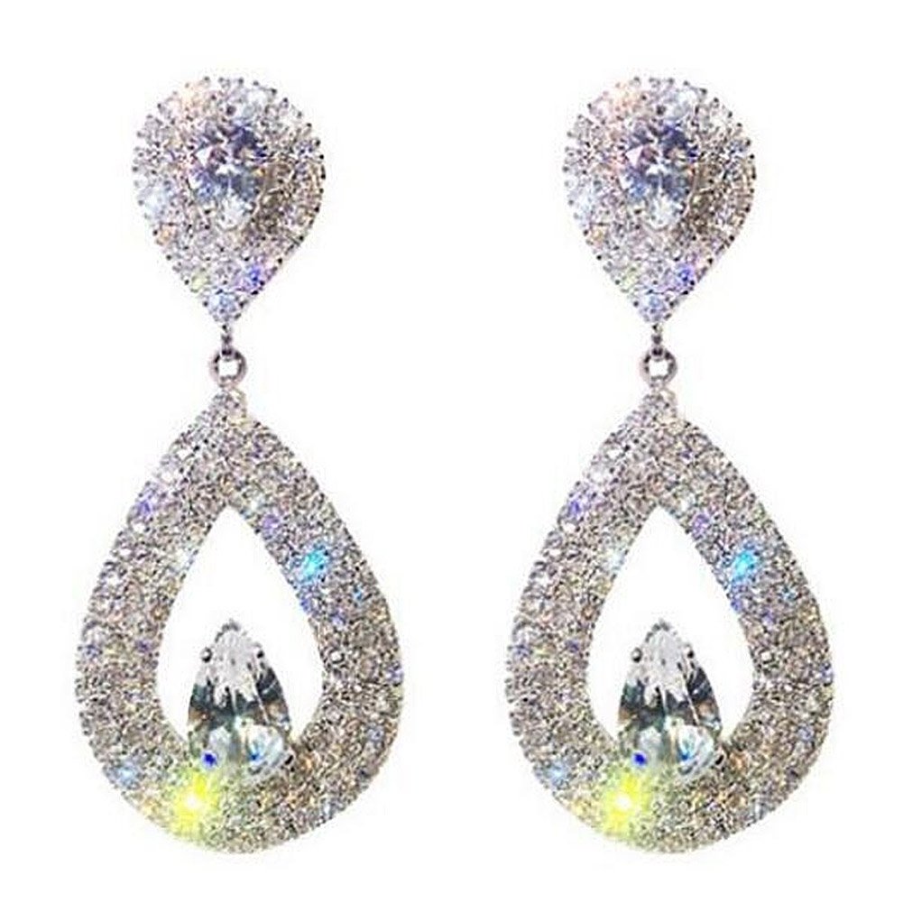 Elegant Women Rhinestone Heart Teardrop Dangle Ear Drop Earrings Party Jewelry Image 3