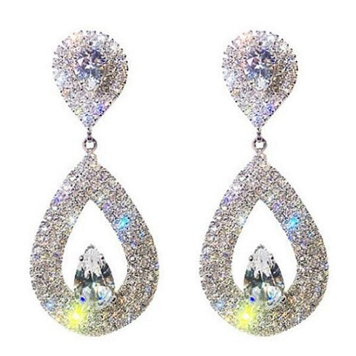 Elegant Women Rhinestone Heart Teardrop Dangle Ear Drop Earrings Party Jewelry Image 1