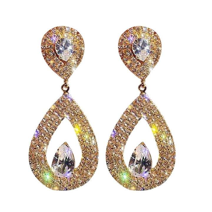 Elegant Women Rhinestone Heart Teardrop Dangle Ear Drop Earrings Party Jewelry Image 1