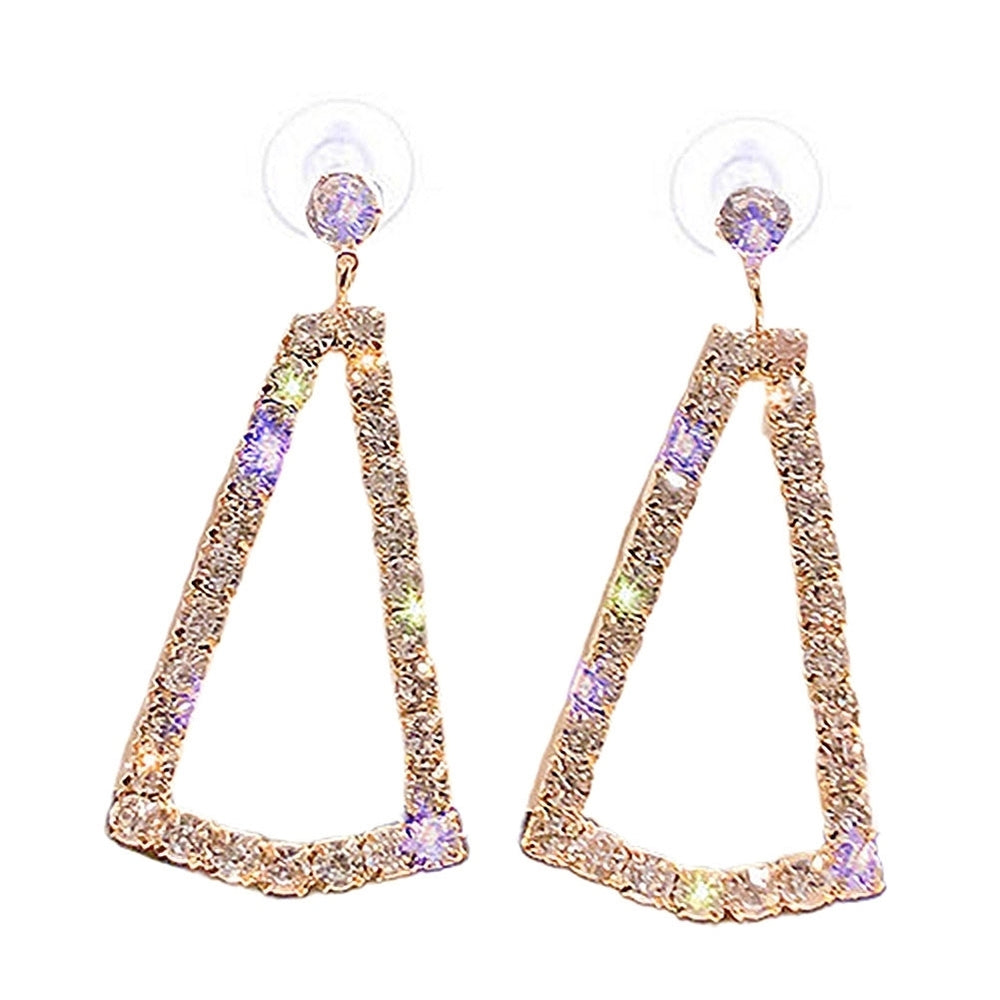 Women Full Rhinestone Hollow Triangle Geometric Dangle Ear Drop Earrings Jewelry Image 2