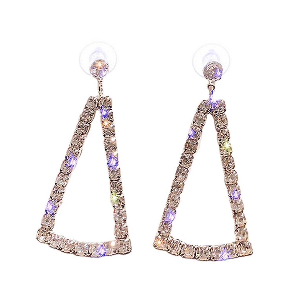 Women Full Rhinestone Hollow Triangle Geometric Dangle Ear Drop Earrings Jewelry Image 1