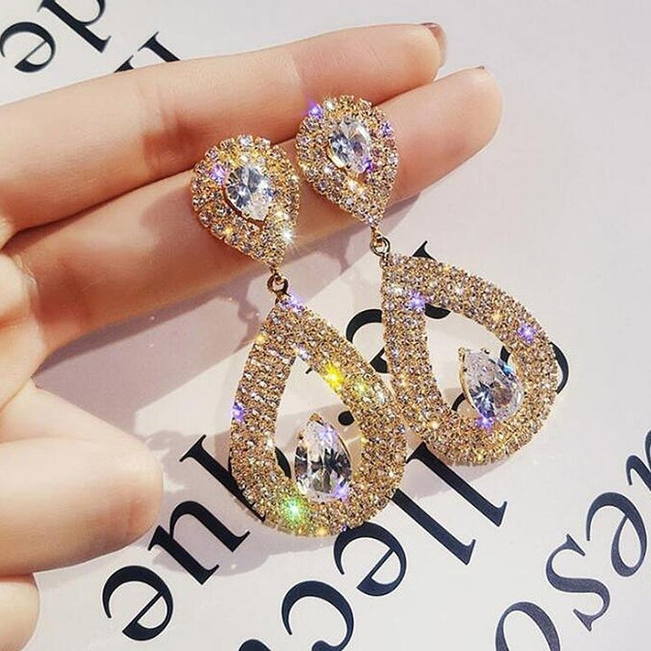 Elegant Women Rhinestone Heart Teardrop Dangle Ear Drop Earrings Party Jewelry Image 7