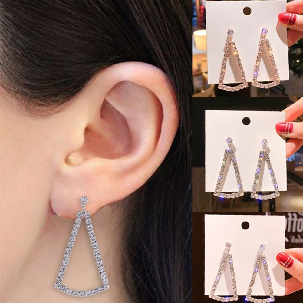 Women Full Rhinestone Hollow Triangle Geometric Dangle Ear Drop Earrings Jewelry Image 4